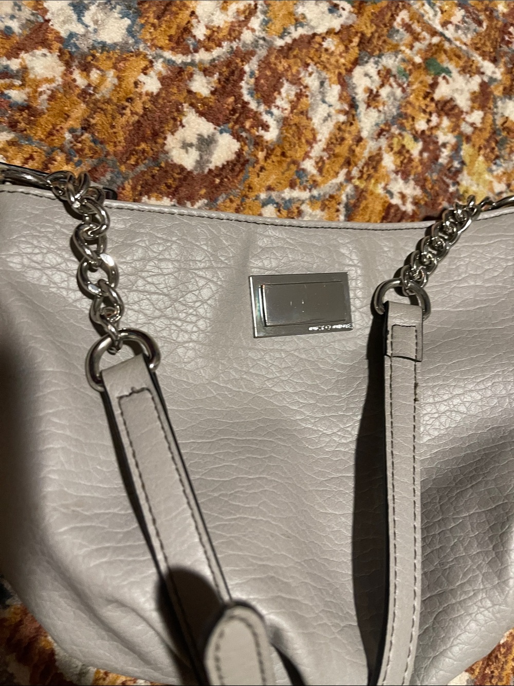 Juicy Couture Silver-Tone Pebble Gray Leather Messenger Bag